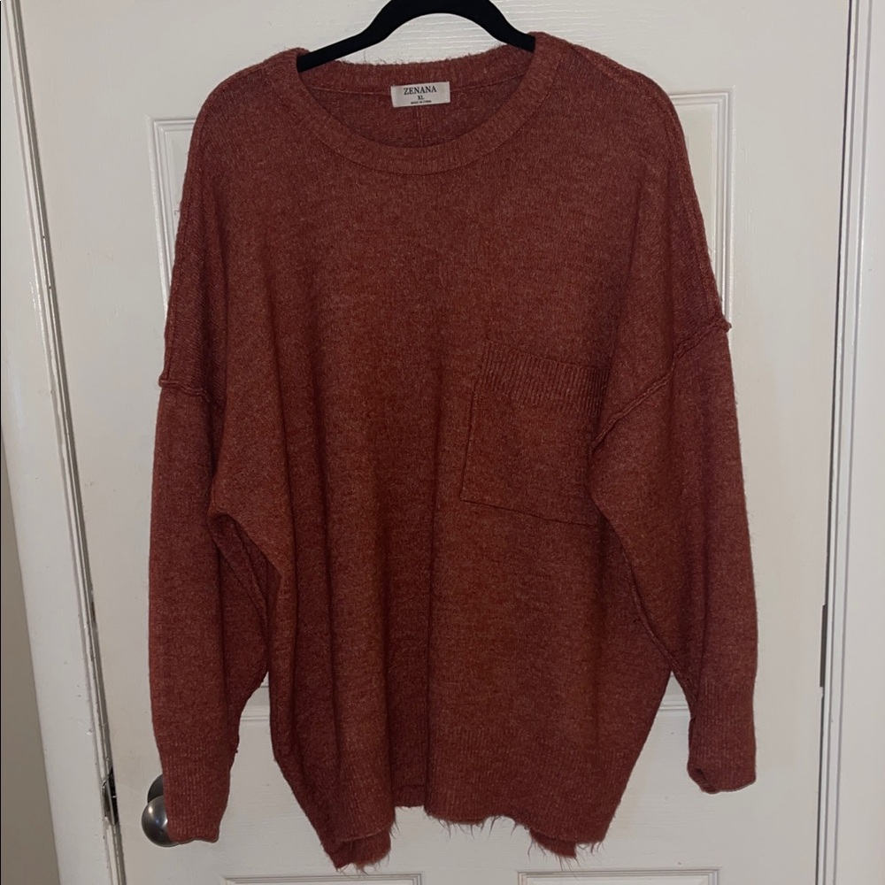 Zenana Rust Colored Women's Crew Neck Sweater
